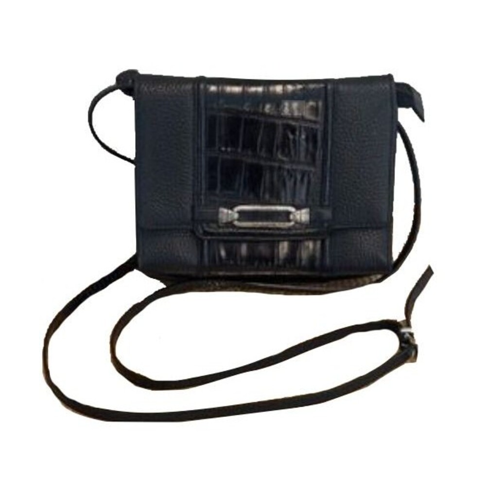 Vintage Brighton Croc Embossed Leather Organizer Crossbody Messenger Bag